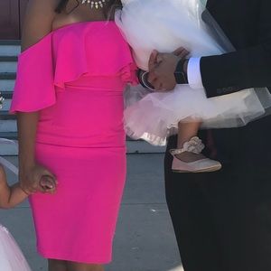 Lulus Hot pink off the shoulder cocktail dress